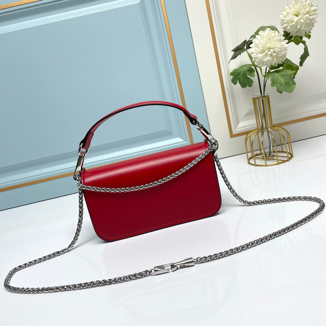 Red Crystal Embellished Cowhide Handbag-M069