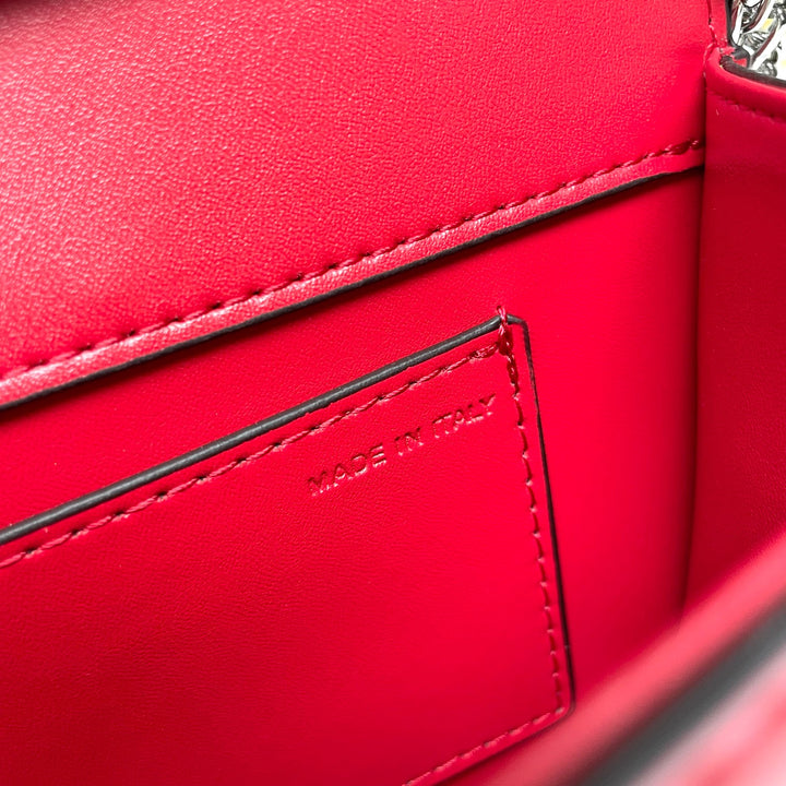 Red Crystal Embellished Cowhide Handbag-M069