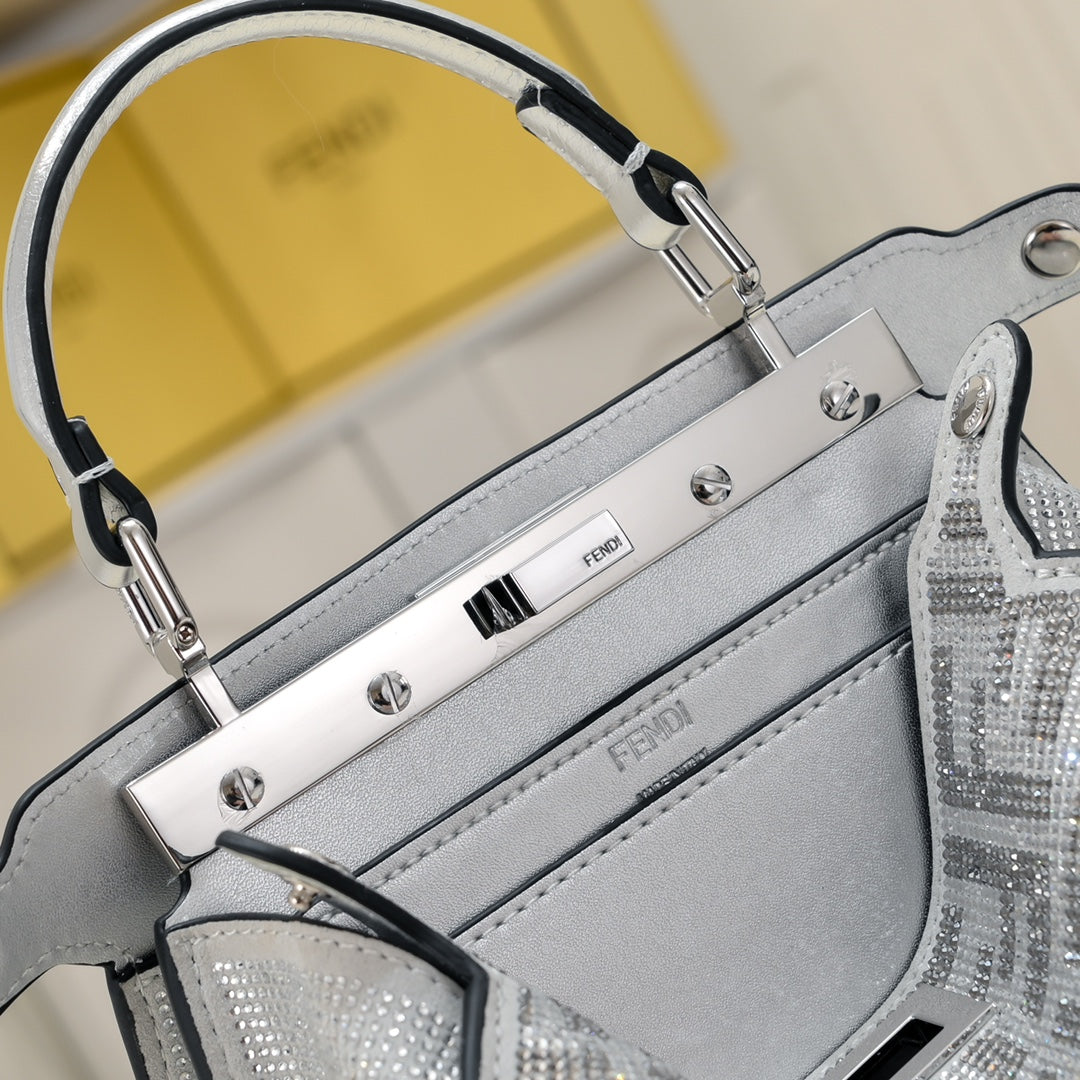 2 Size-Crystal Encrusted Tote Handbag-F7732