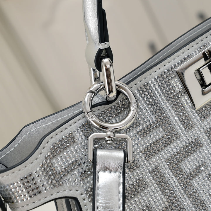 2 Size-Crystal Encrusted Tote Handbag-F7732