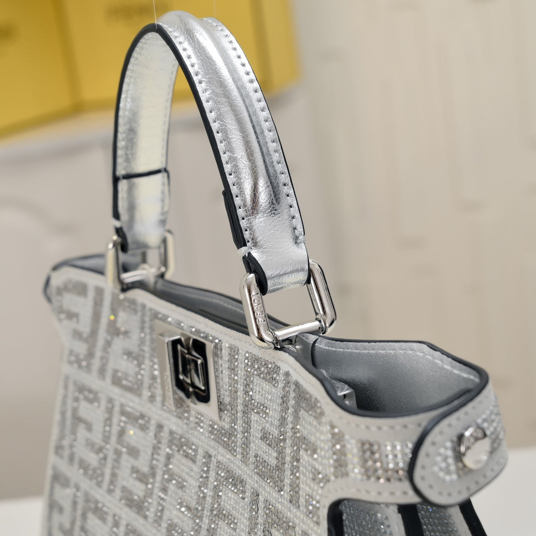 2 Size-Crystal Encrusted Tote Handbag-F7732