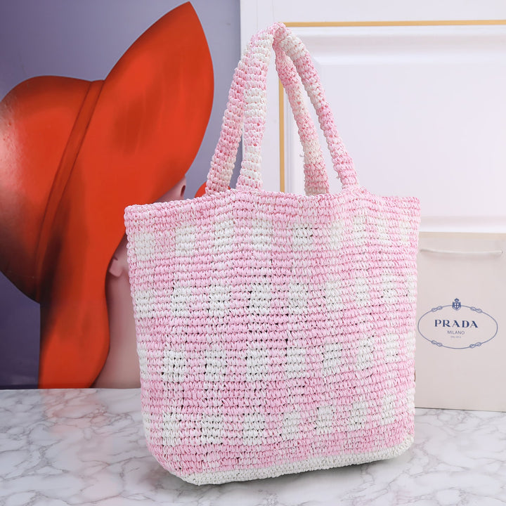 3 Colors-Checkered Pattern Hand Woven Tote Bag