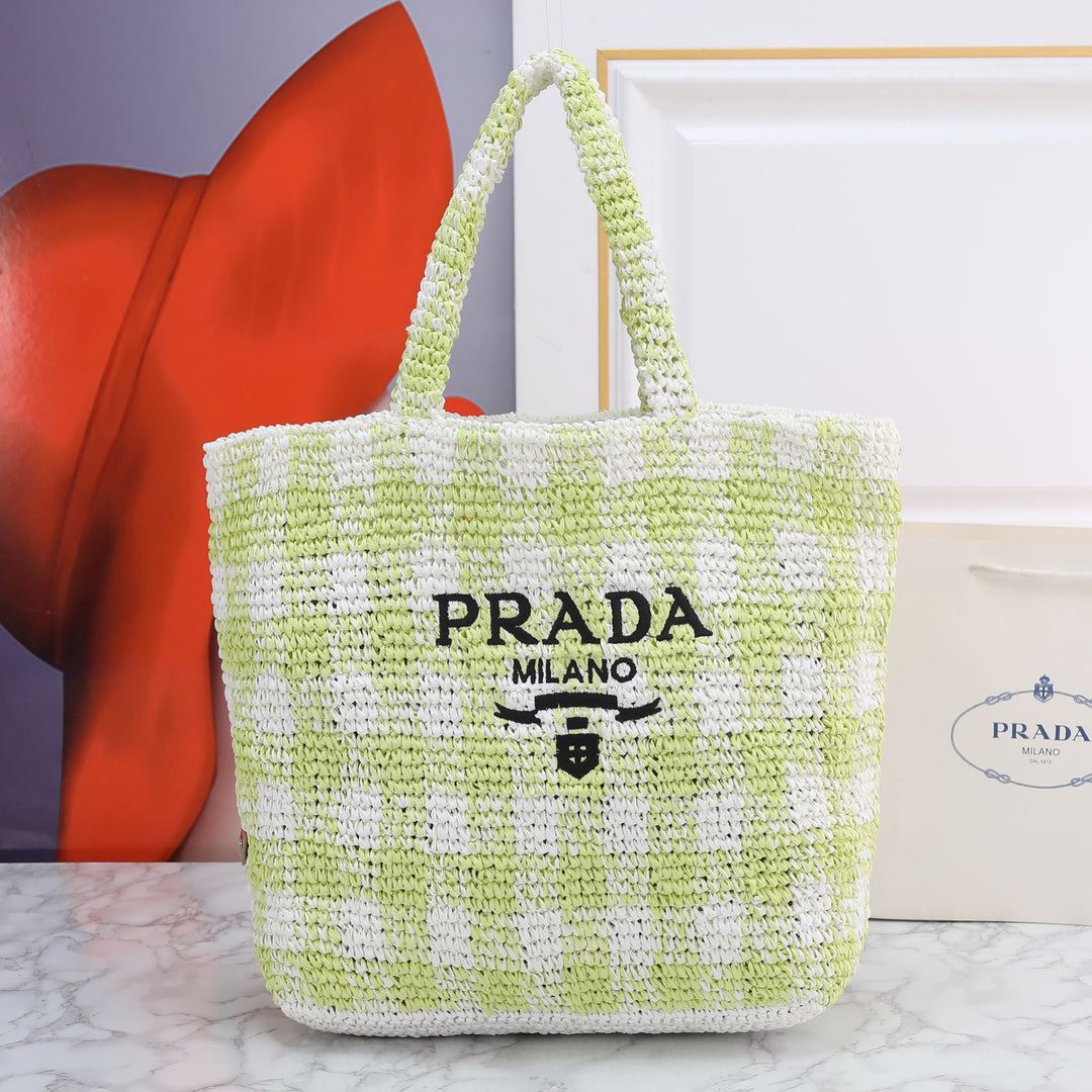 3 Colors-Checkered Pattern Hand Woven Tote Bag