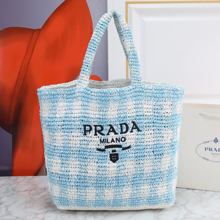 3 Colors-Checkered Pattern Hand Woven Tote Bag