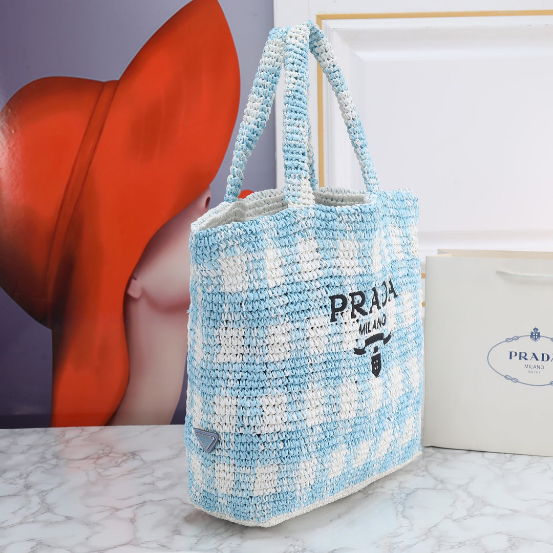 3 Colors-Checkered Pattern Hand Woven Tote Bag