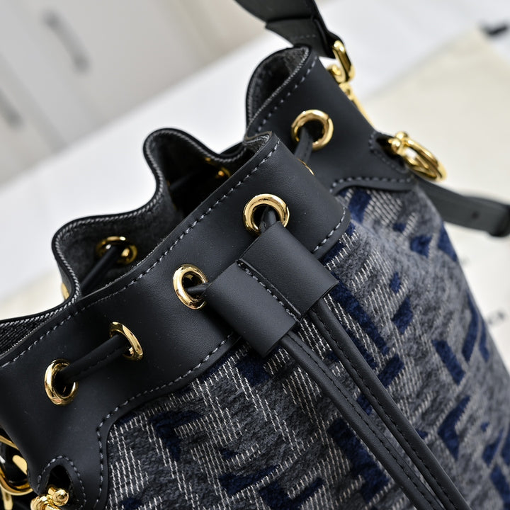 Blue Fashion Letter Design Bucket Bag