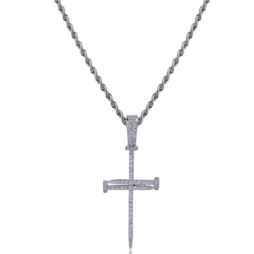 Micro Paved Zircon Hip Hop Anka Key Cross Hip Hop Pendant Necklace