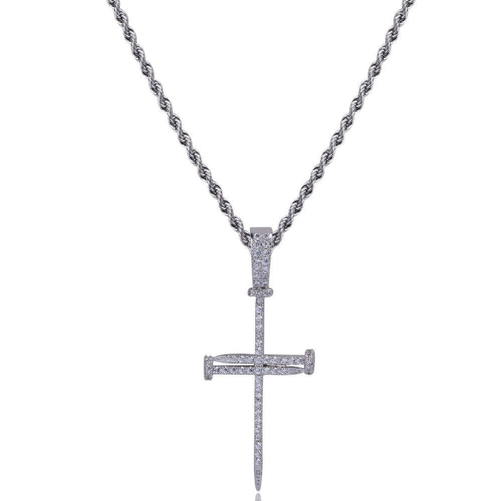 Micro Paved Zircon Hip Hop Anka Key Cross Hip Hop Pendant Necklace