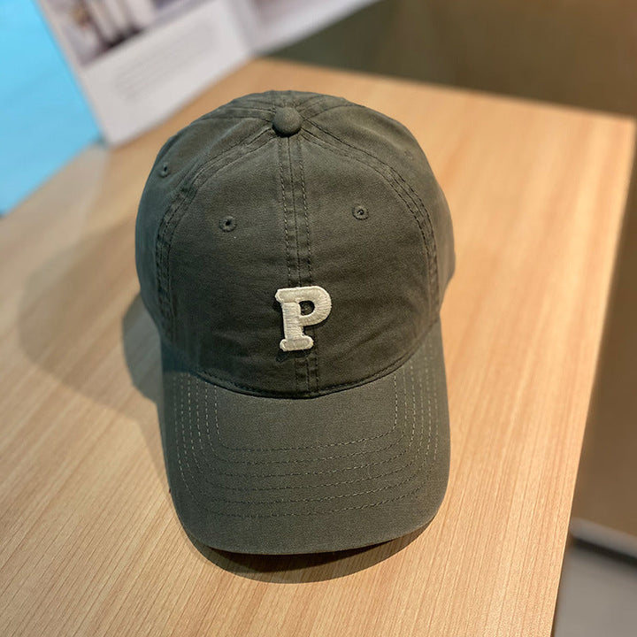 solid color retro lowercase P-shaped baseball cap