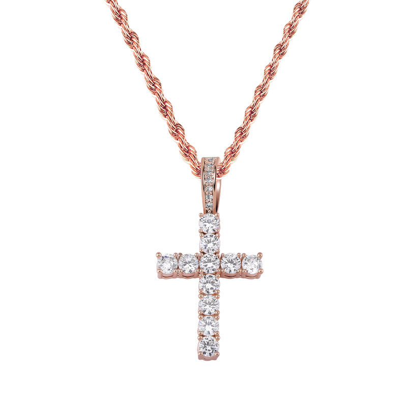 Micro Paved Zircon Hip Hop Anka Key Cross Hip Hop Pendant Necklace