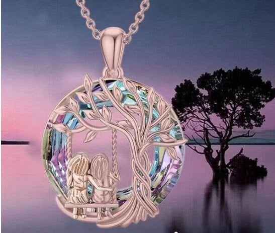 Tree of Life Sister on the Swing Cry-stal Pendant Necklace