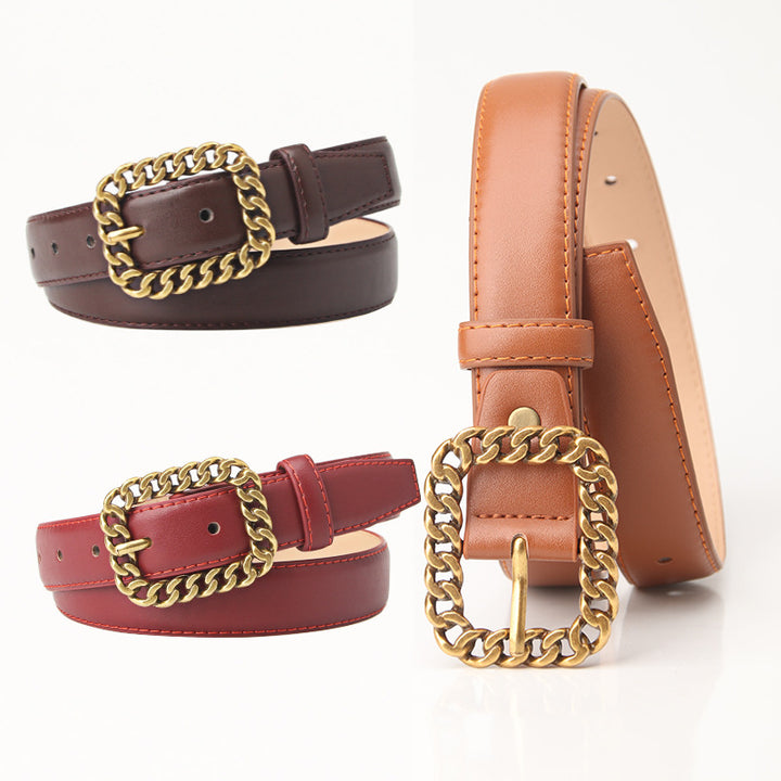 3 Colors Fashion Alphabet Buckle Ladies Leather Belt