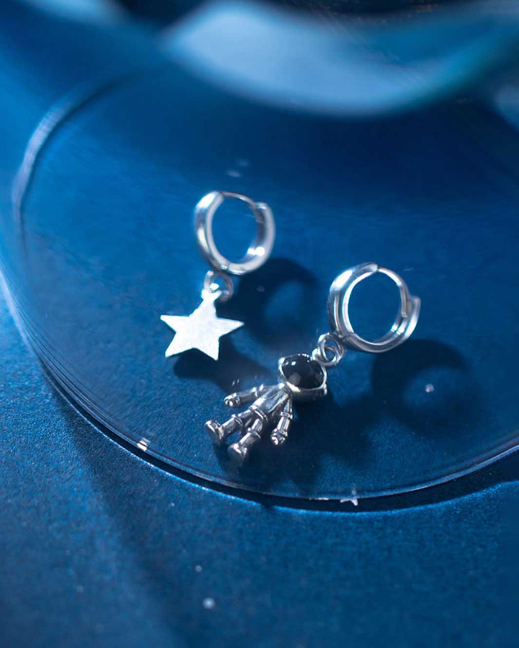 Astronaut and Star Mismatch Huggie Earrings