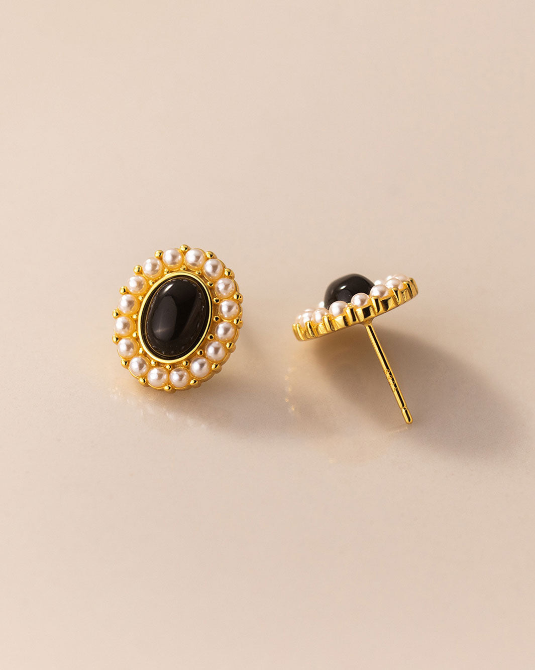 Adeline Black Agate Stud Earrings