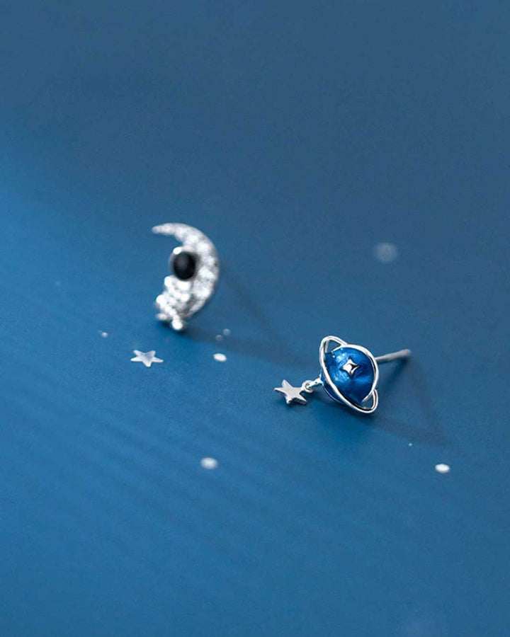 Astronaut and Saturn Mismatch Stud Earrings