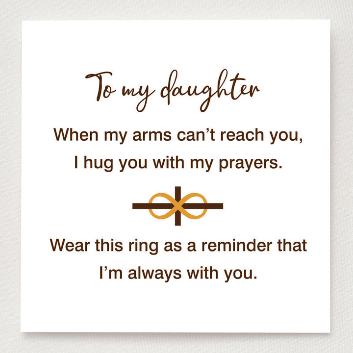 HUG YOU WITH MY PRAYERS INFINITY CROSS RING