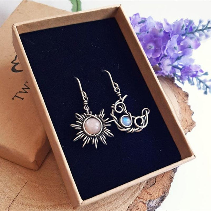 Retro Bohemian Sun Moon Asymmetrical Earrings