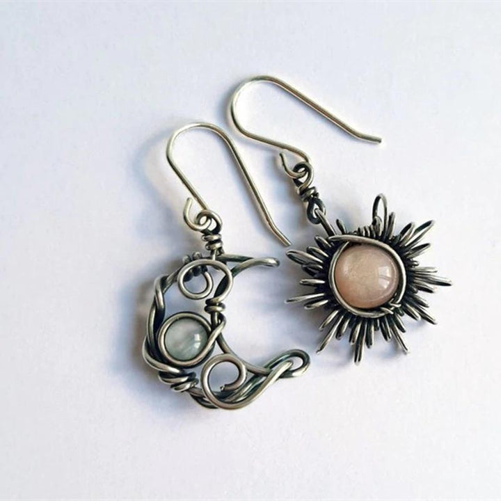 Retro Bohemian Sun Moon Asymmetrical Earrings