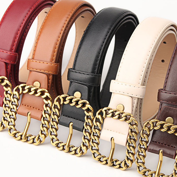 3 Colors Fashion Alphabet Buckle Ladies Leather Belt