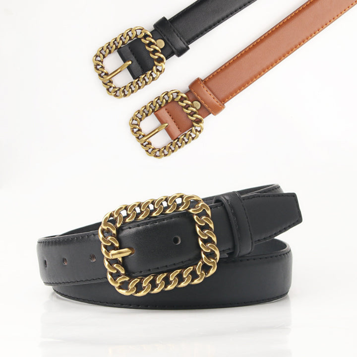 3 Colors Fashion Alphabet Buckle Ladies Leather Belt