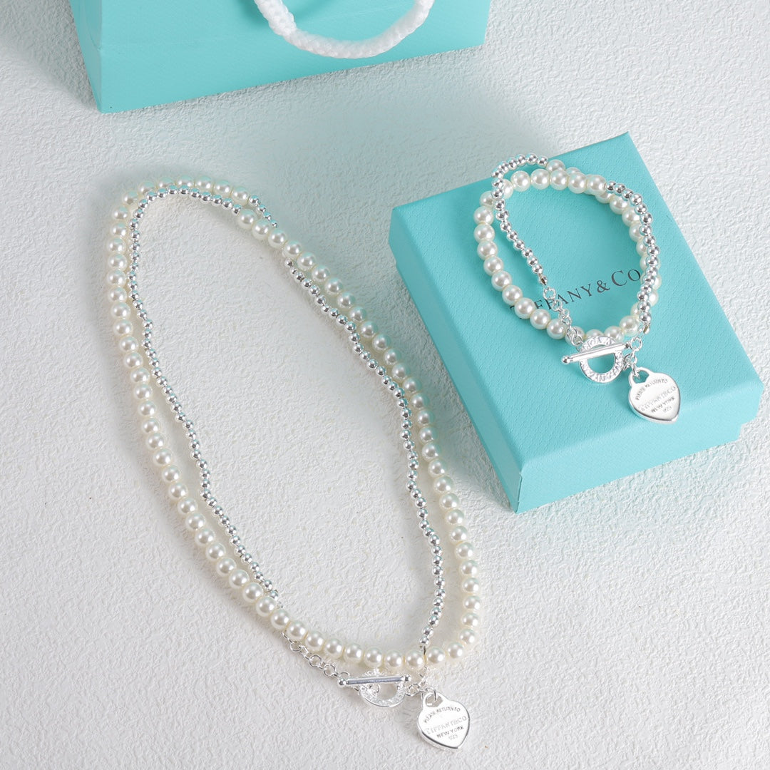 Luxury Pearl and Silver Combo Necklace Bracelet