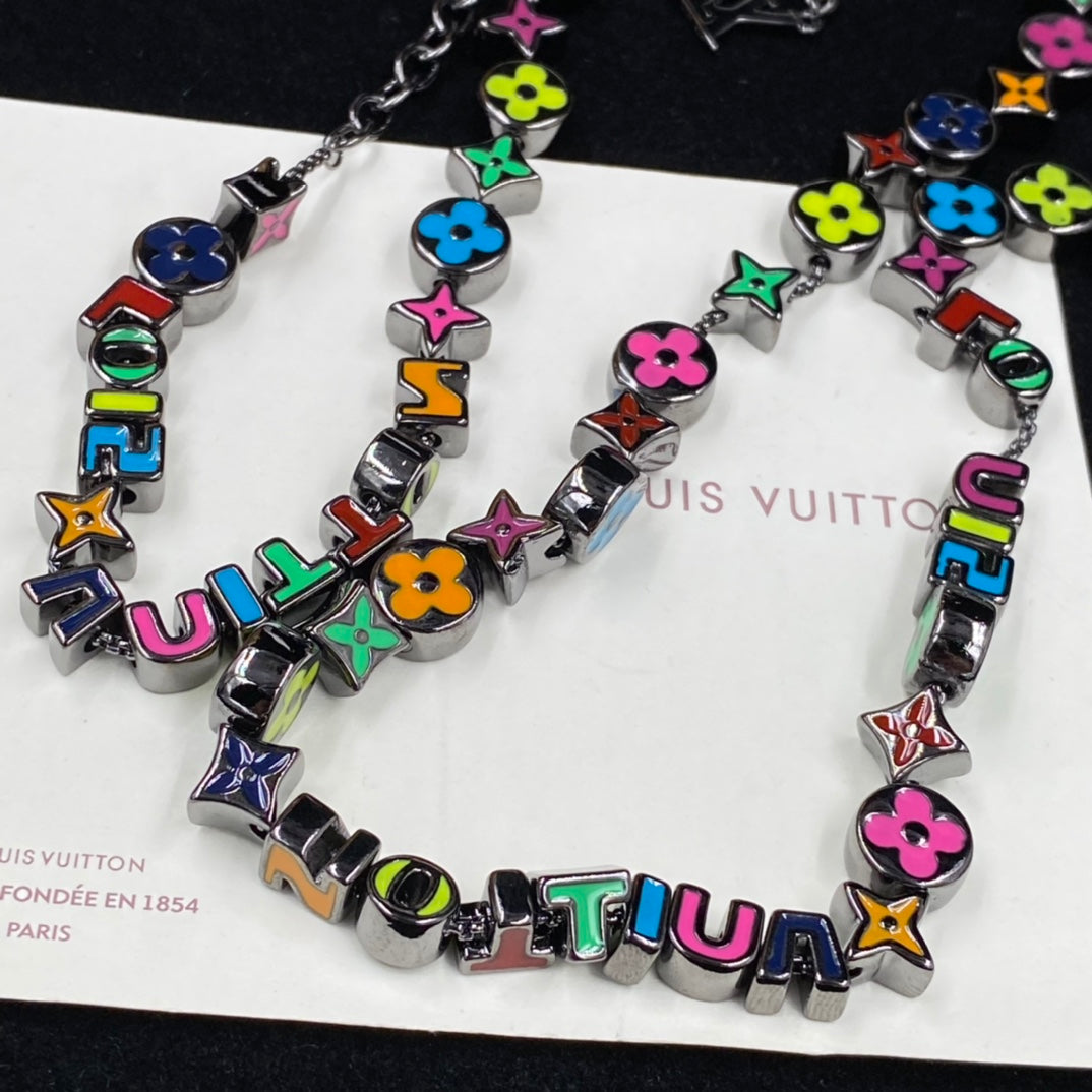 Luxury black letters colorful necklace bracelet