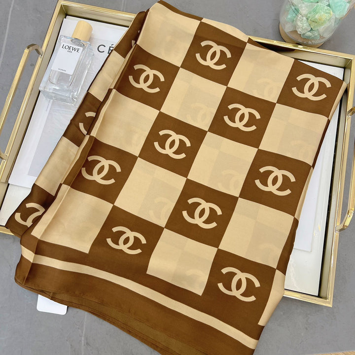 2 Colours Double C Square Long Silk Scarf