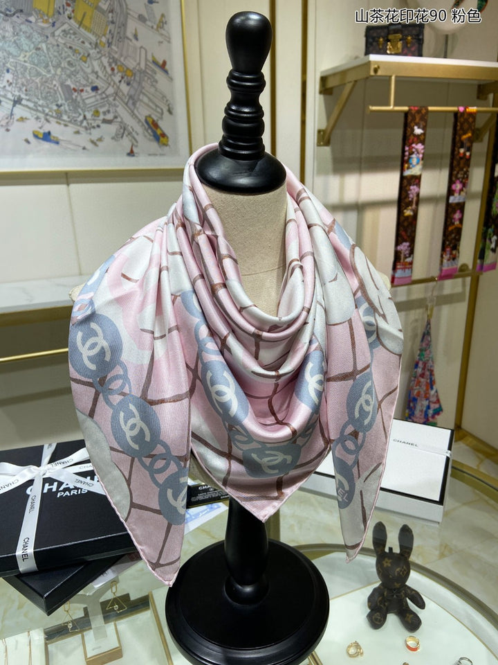 3 Colours Camellia Printed Silk Scarf-Elegant