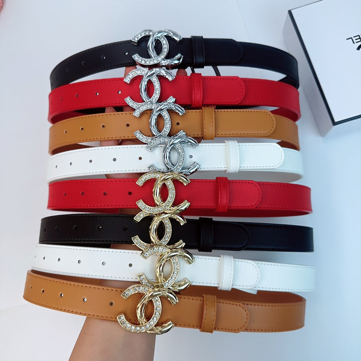 4 colours ladies double c rhinestone belt