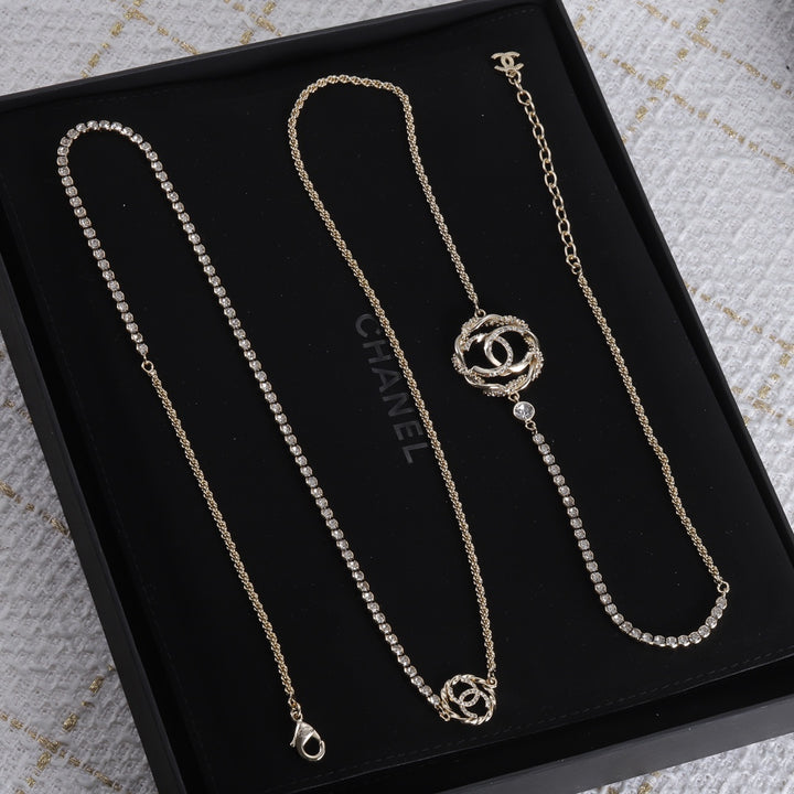 Luxury Double C Rhinestone Sweater Chain