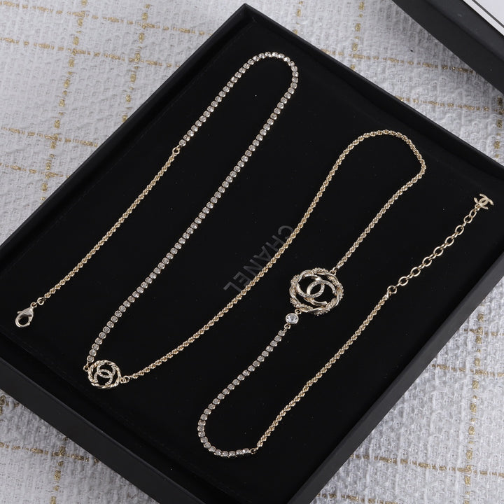 Luxury Double C Rhinestone Sweater Chain