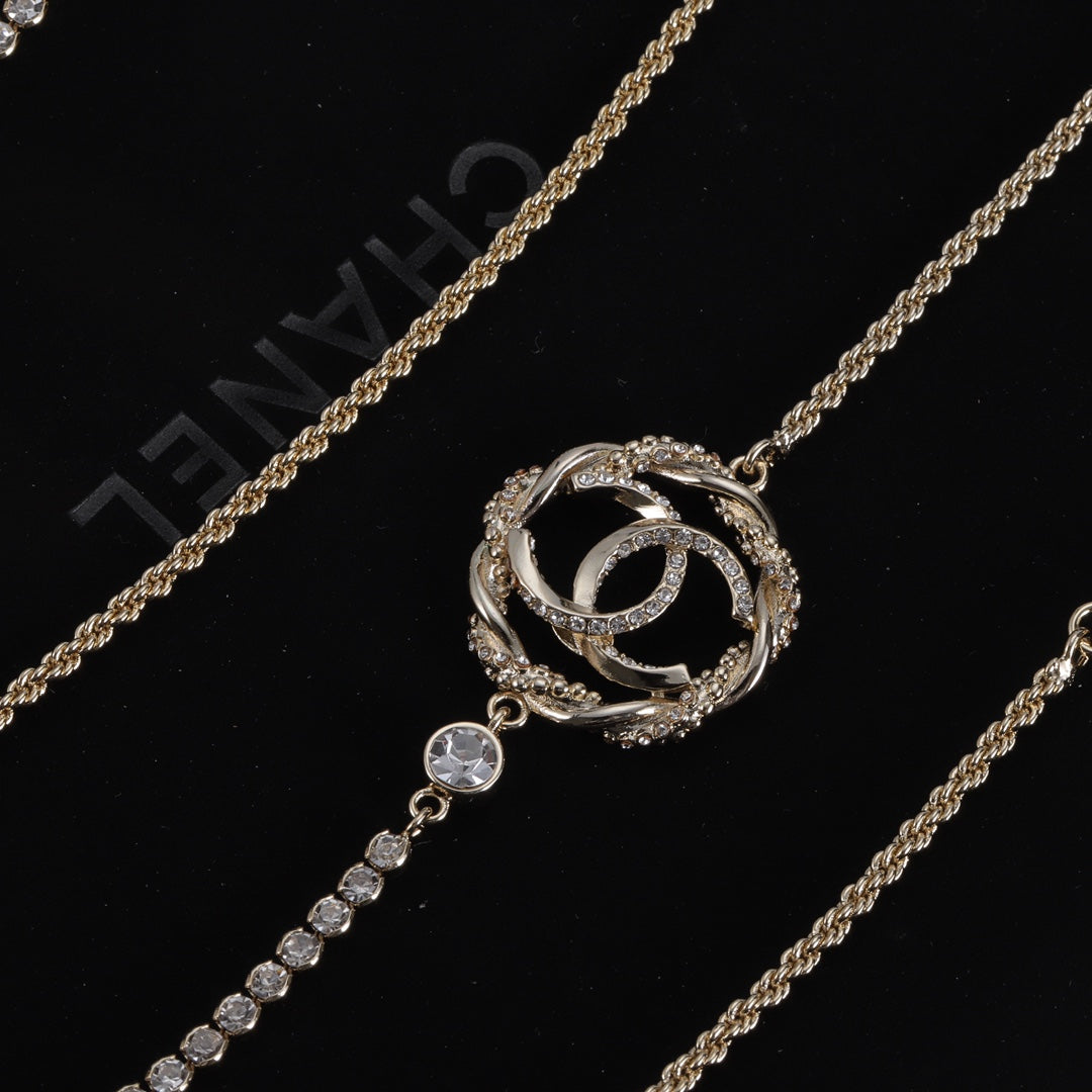 Luxury Double C Rhinestone Sweater Chain