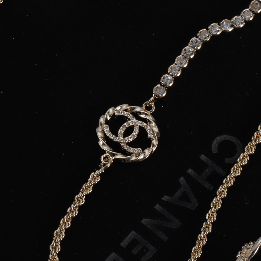 Luxury Double C Rhinestone Sweater Chain