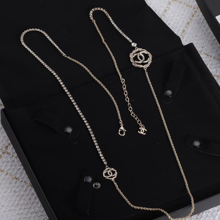 Luxury Double C Rhinestone Sweater Chain