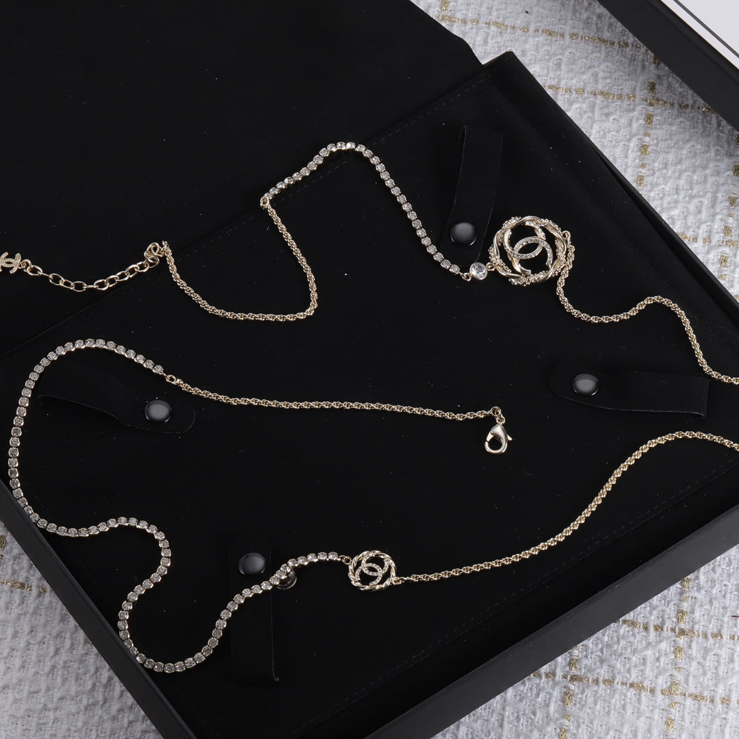 Luxury Double C Rhinestone Sweater Chain