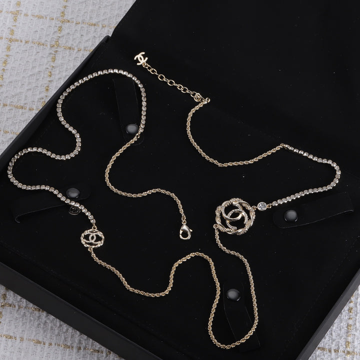 Luxury Double C Rhinestone Sweater Chain