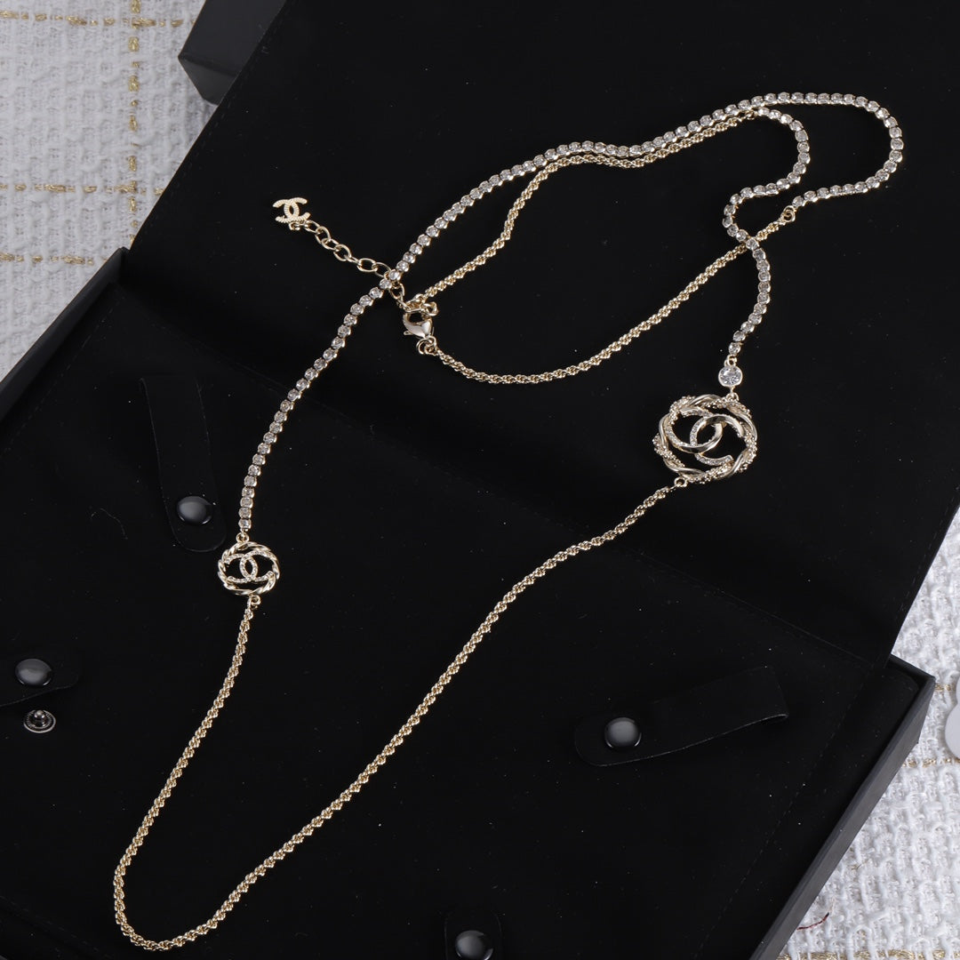 Luxury Double C Rhinestone Sweater Chain