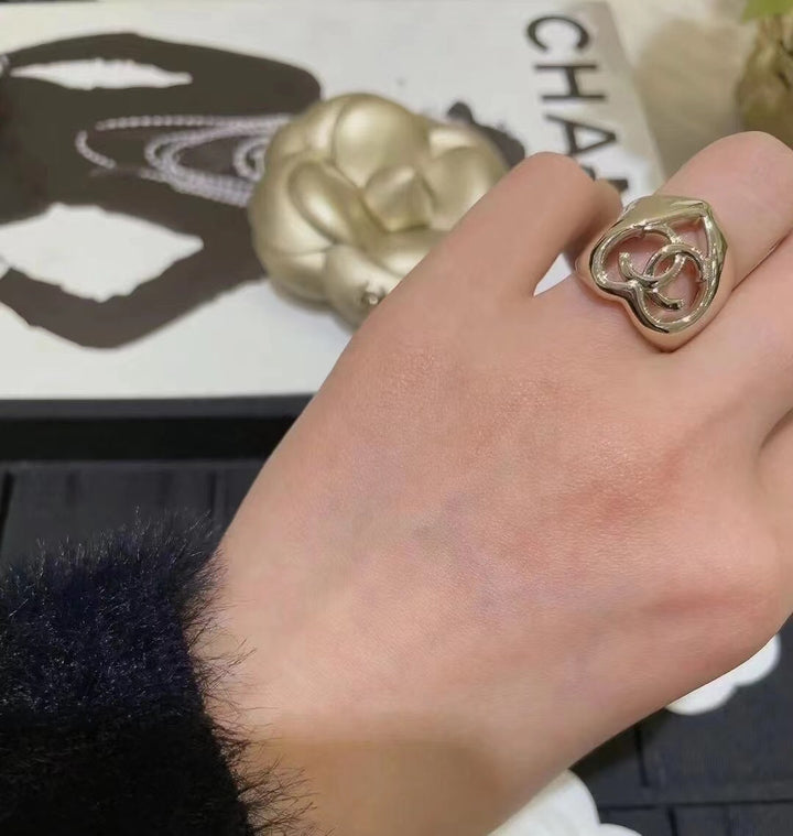 Luxury Double C Heart Cutout Ring