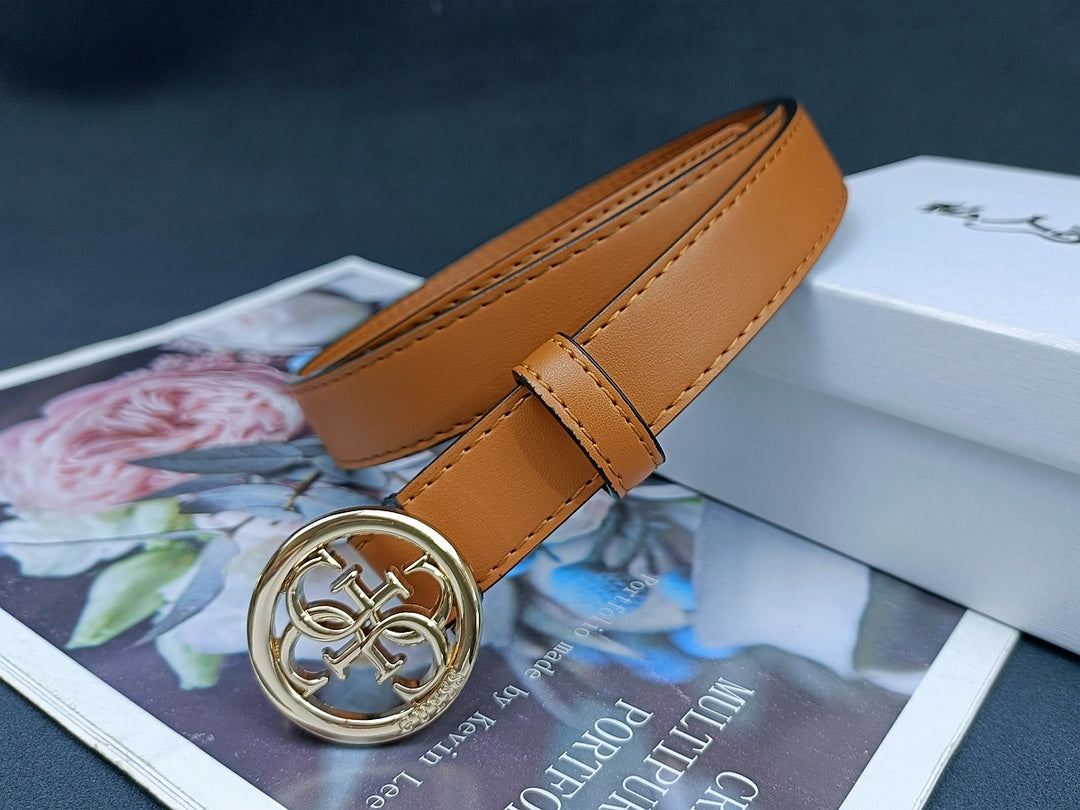 4 Colours Round Buckle Alphabet Leather Belt