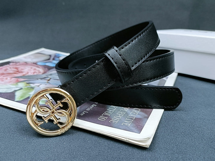 4 Colours Round Buckle Alphabet Leather Belt