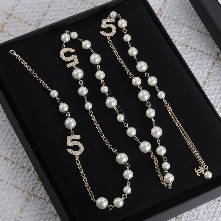 Luxurious Numbers and Pearls Brass Necklace