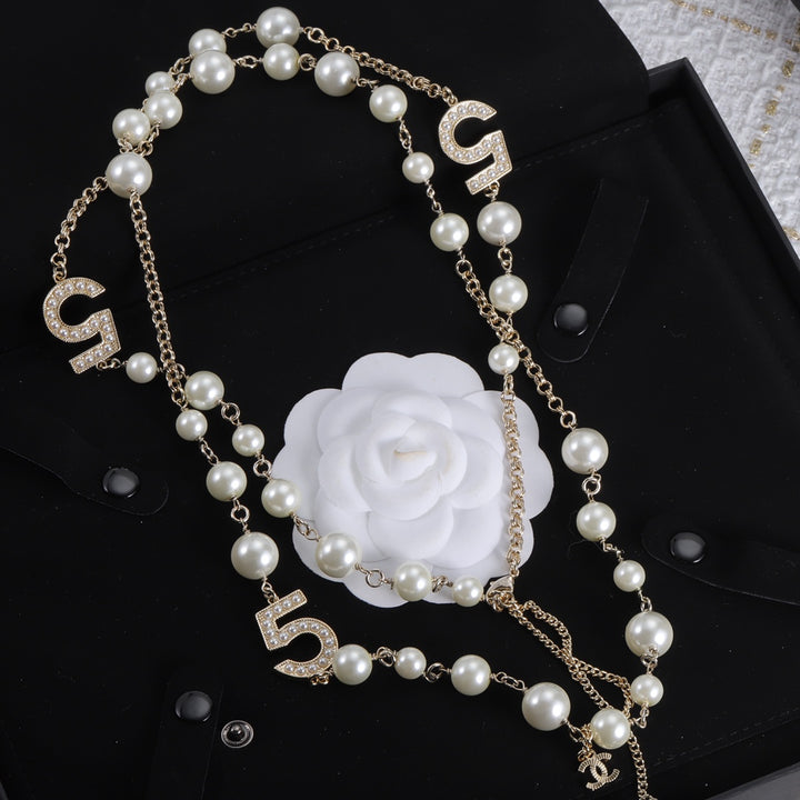 Luxurious Numbers and Pearls Brass Necklace