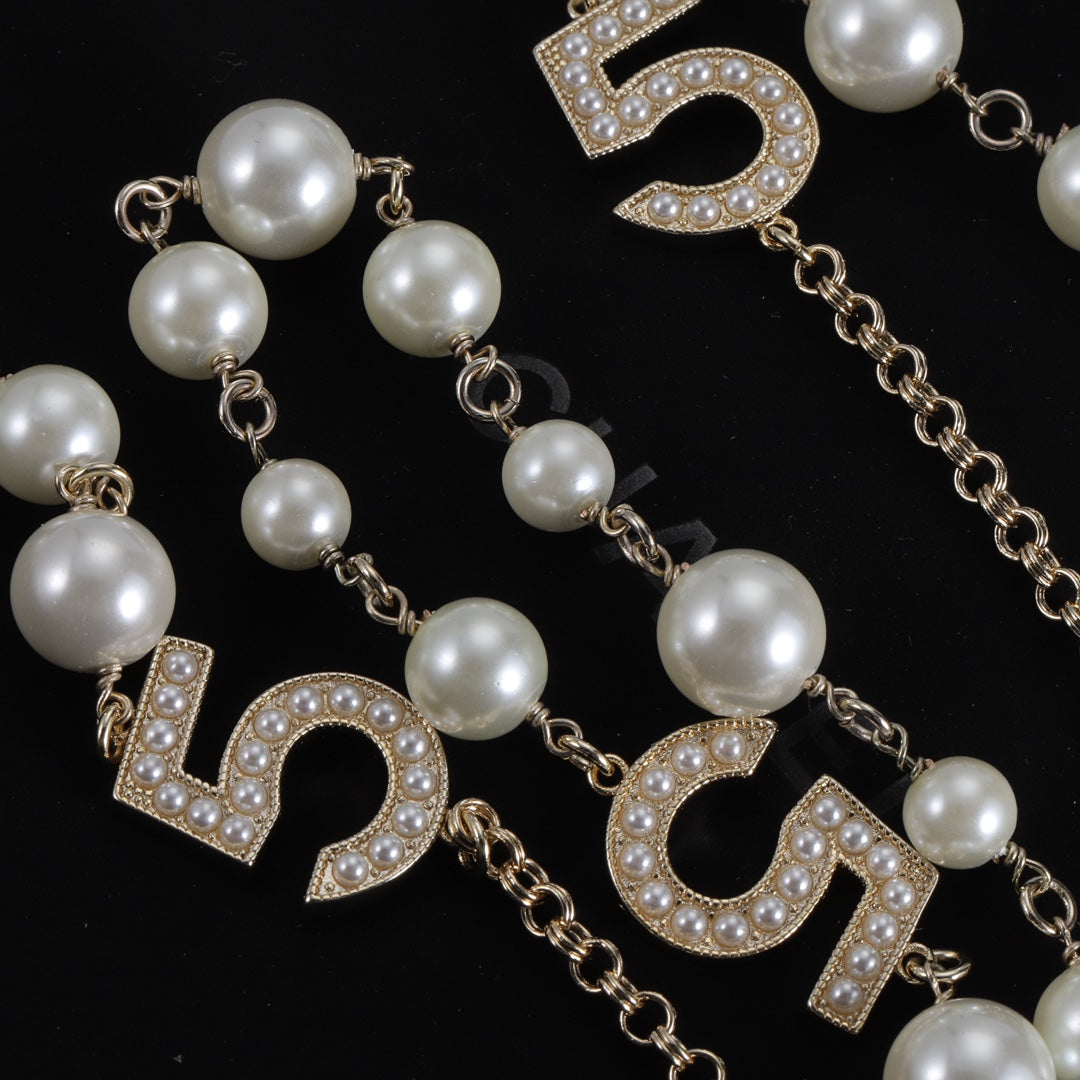 Luxurious Numbers and Pearls Brass Necklace