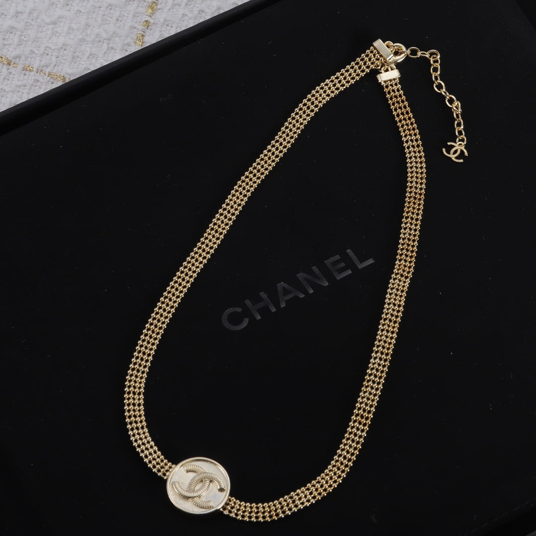 Luxury Brass Round Bead Braided Necklace