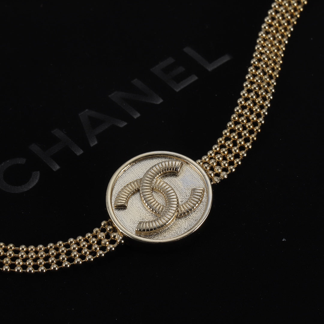 Luxury Brass Round Bead Braided Necklace