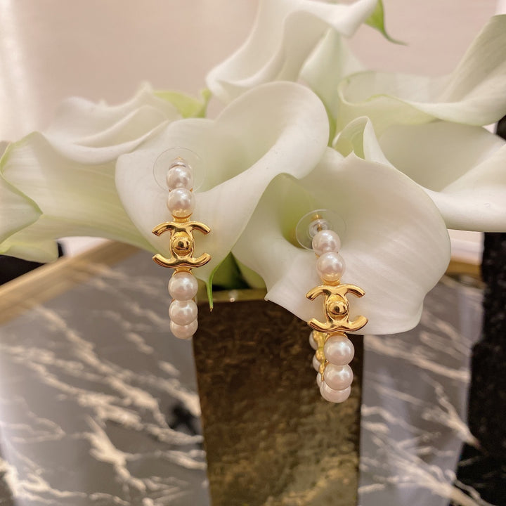 Double C Pearl Earrings