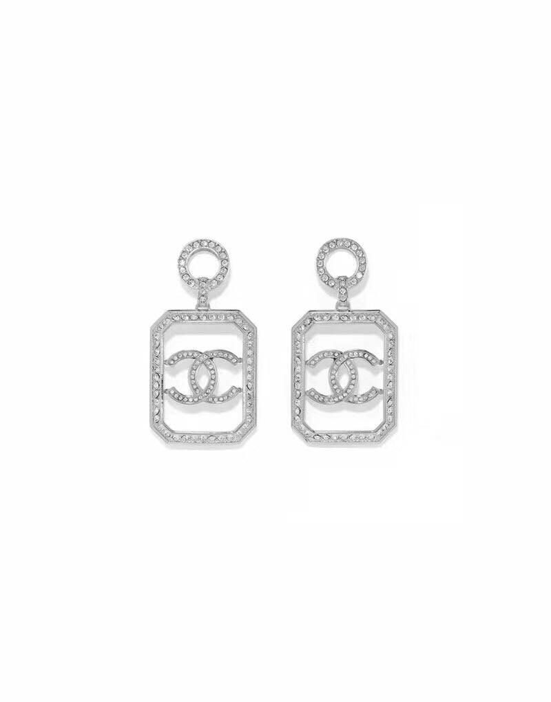 Fashion Double C Square Rhinestone Earrings