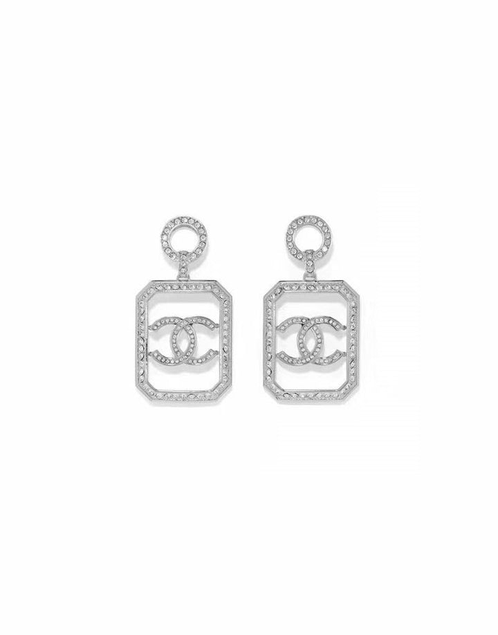 Fashion Double C Square Rhinestone Earrings