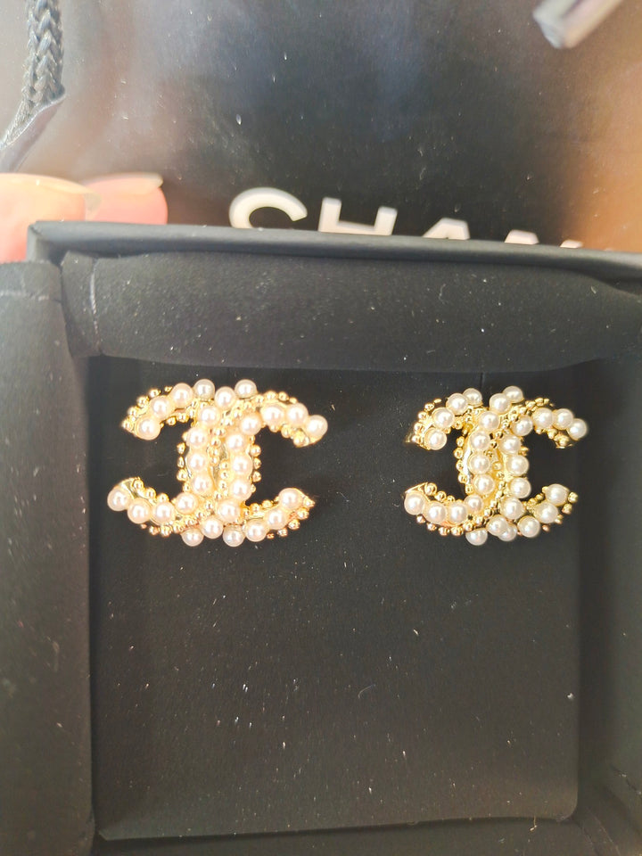 Fashion Double C Pearl Earrings