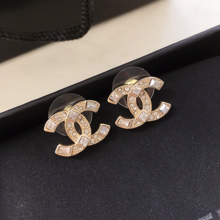 Luxury Double C Square Diamond Earrings